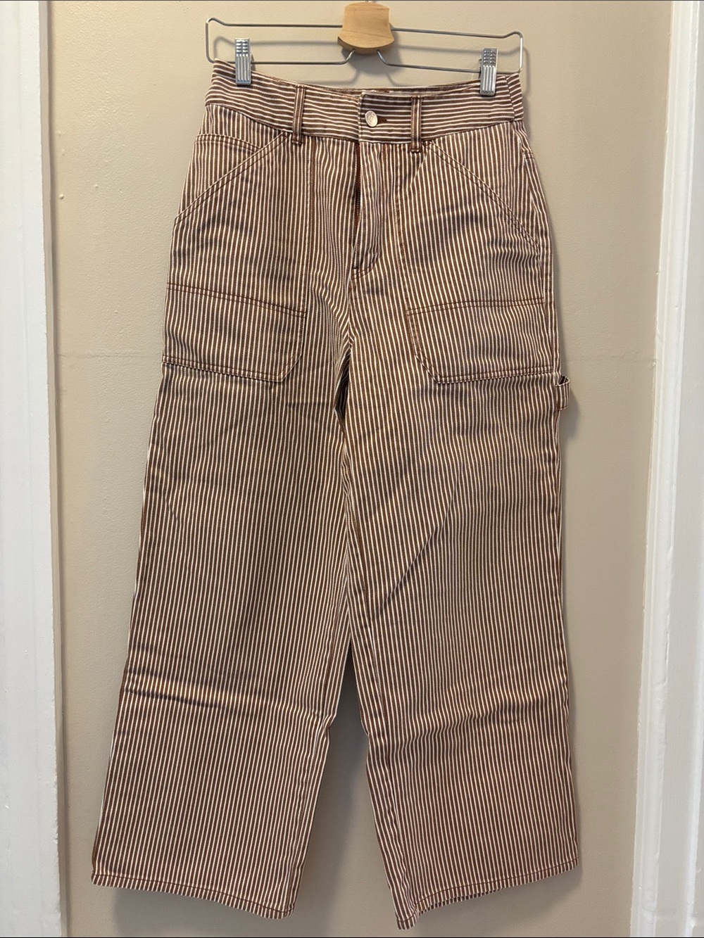 Simons Brown and White Striped Cargo Pants